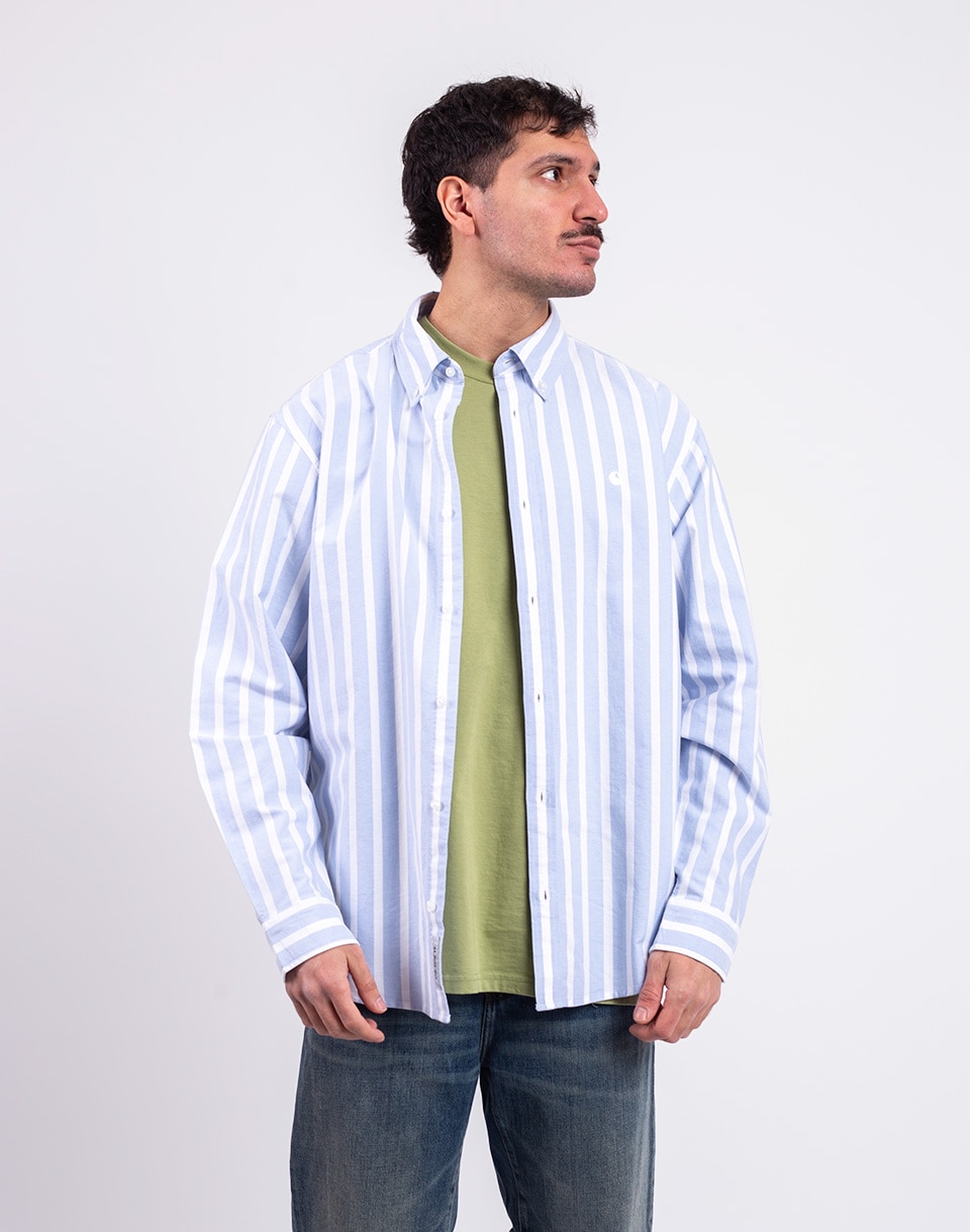 Carhartt WIP L/S Deven Shirt Deven Stripe, Bleach/White L