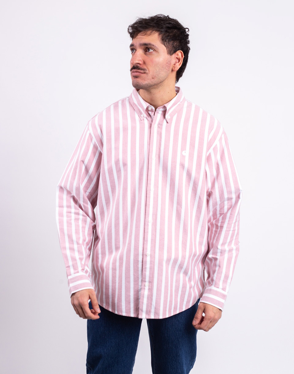 Carhartt WIP L/S Deven Shirt Deven Stripe, Oxide Red L