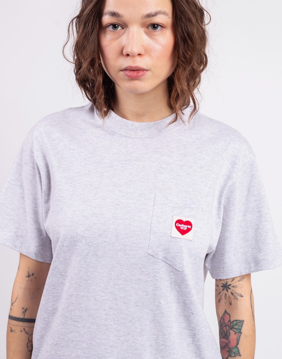 Carhartt WIP W' S/S Pocket Heart T-Shirt Ash Heather/Red S