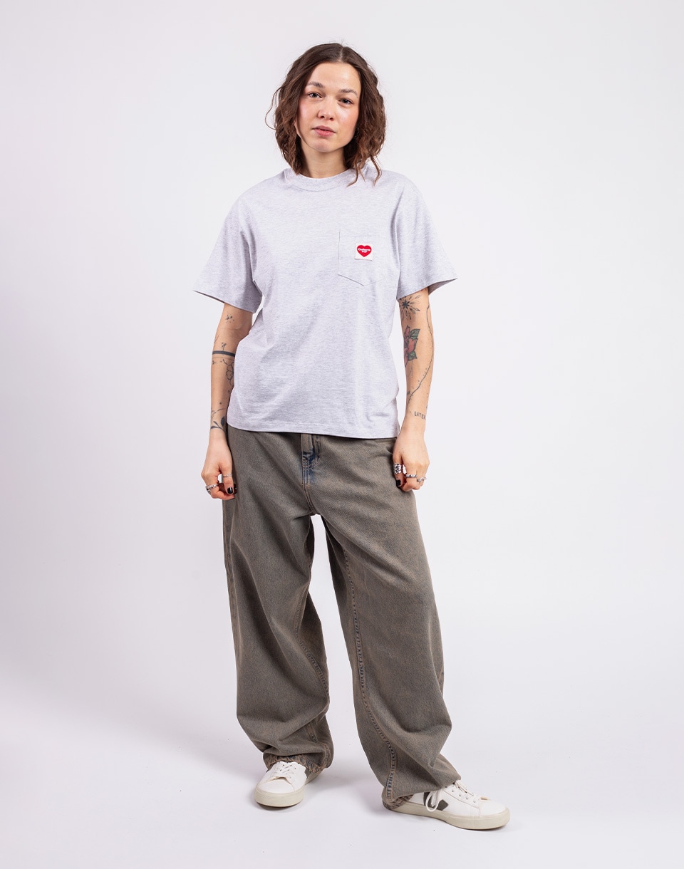 Carhartt WIP W' S/S Pocket Heart T-Shirt Ash Heather/Red S
