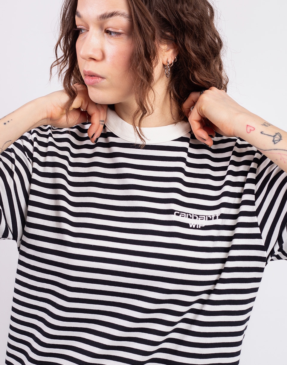 Carhartt WIP W' S/S Ezra T-Shirt Ezra Stripe, Black/Wax M