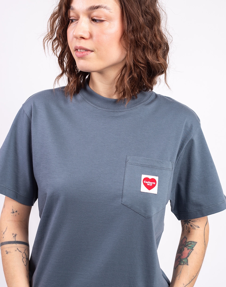 Carhartt WIP W' S/S Pocket Heart T-Shirt Cozy Blue/Red M