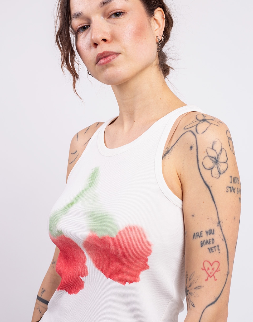Thinking MU Blurry Cherry Harriet Top WHITE S