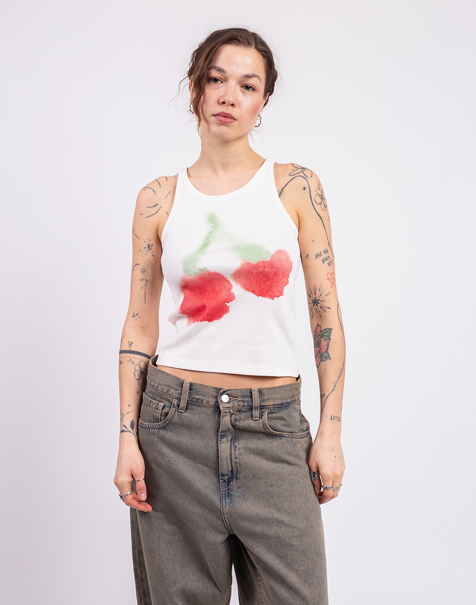 Thinking MU Blurry Cherry Harriet Top WHITE S