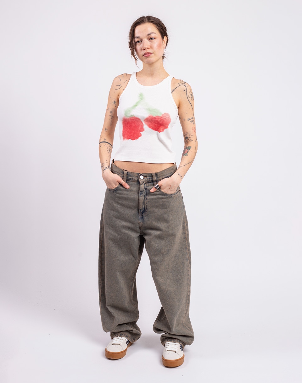 Thinking MU Blurry Cherry Harriet Top WHITE S