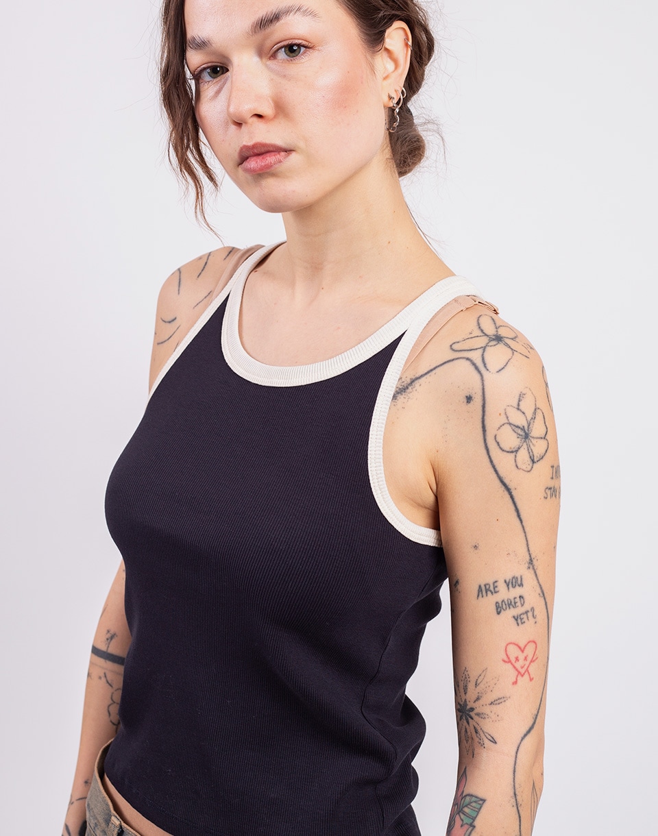Thinking MU Navy Pannacota Contrast Harriet Top BLUE M