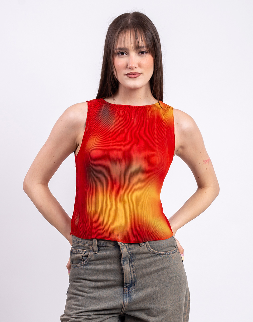 Thinking MU Flowers Pleated Dora Top MULTICOLOR M