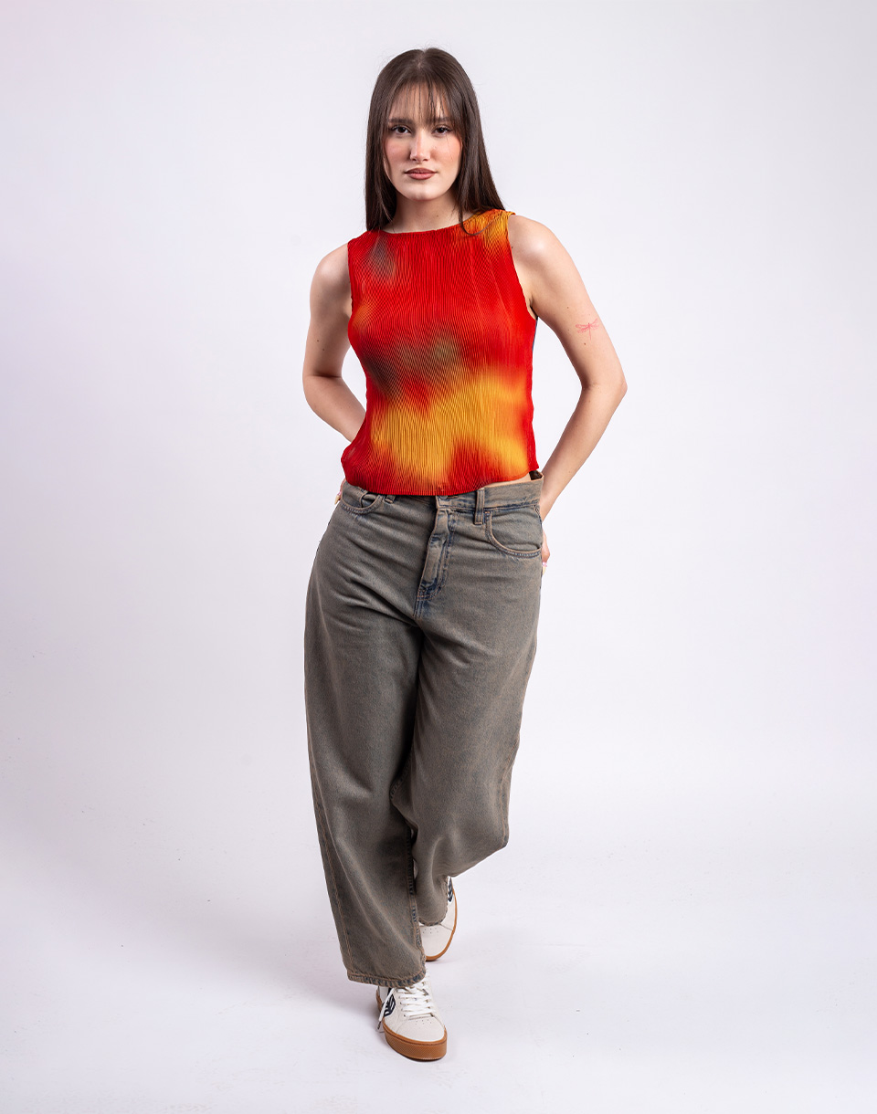 Thinking MU Flowers Pleated Dora Top MULTICOLOR M