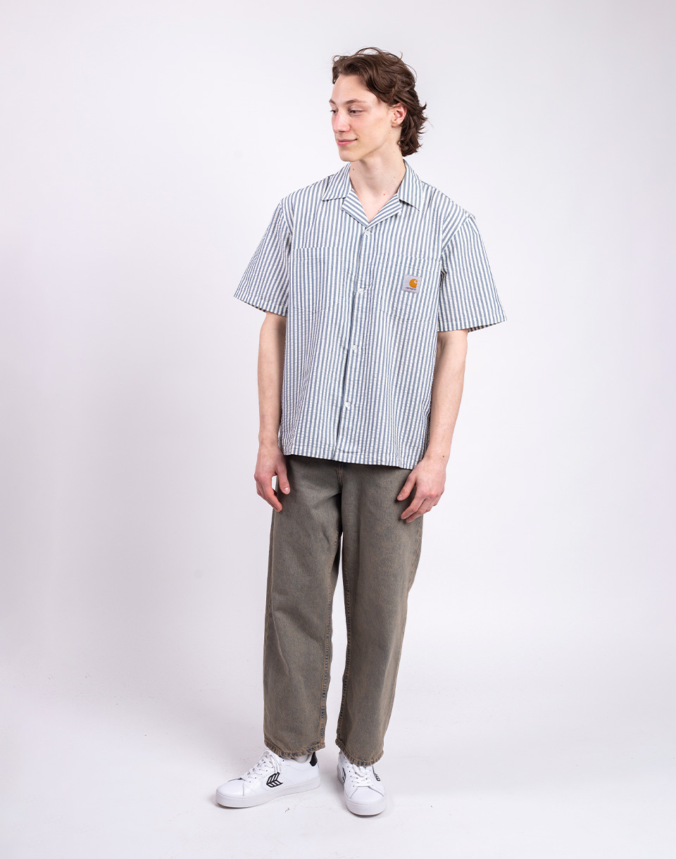 Carhartt WIP S/S Leavel Shirt Leavel Stripe, Blue River S