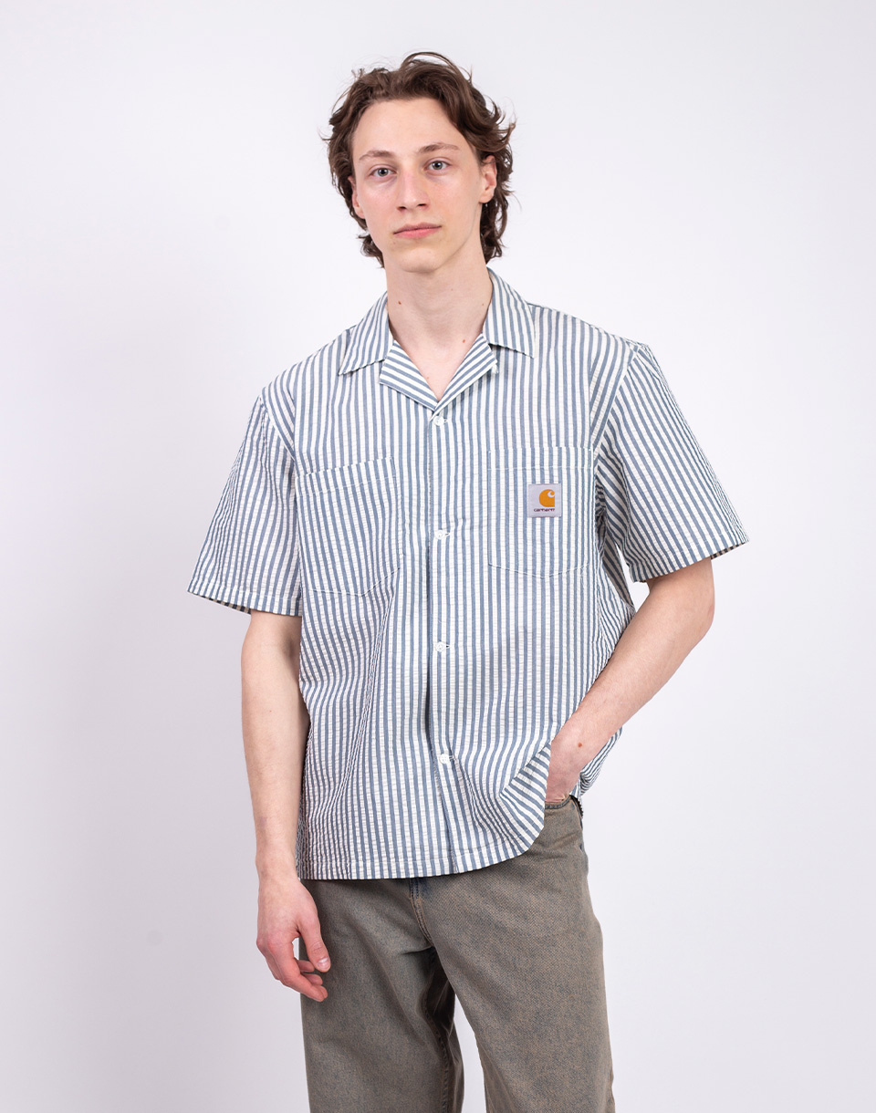 Carhartt WIP S/S Leavel Shirt Leavel Stripe, Blue River S