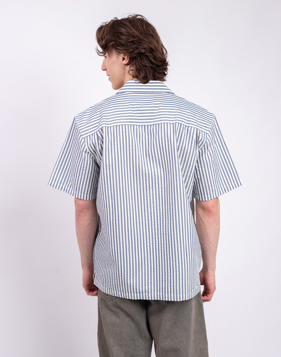 Carhartt WIP S/S Leavel Shirt Leavel Stripe, Blue River S