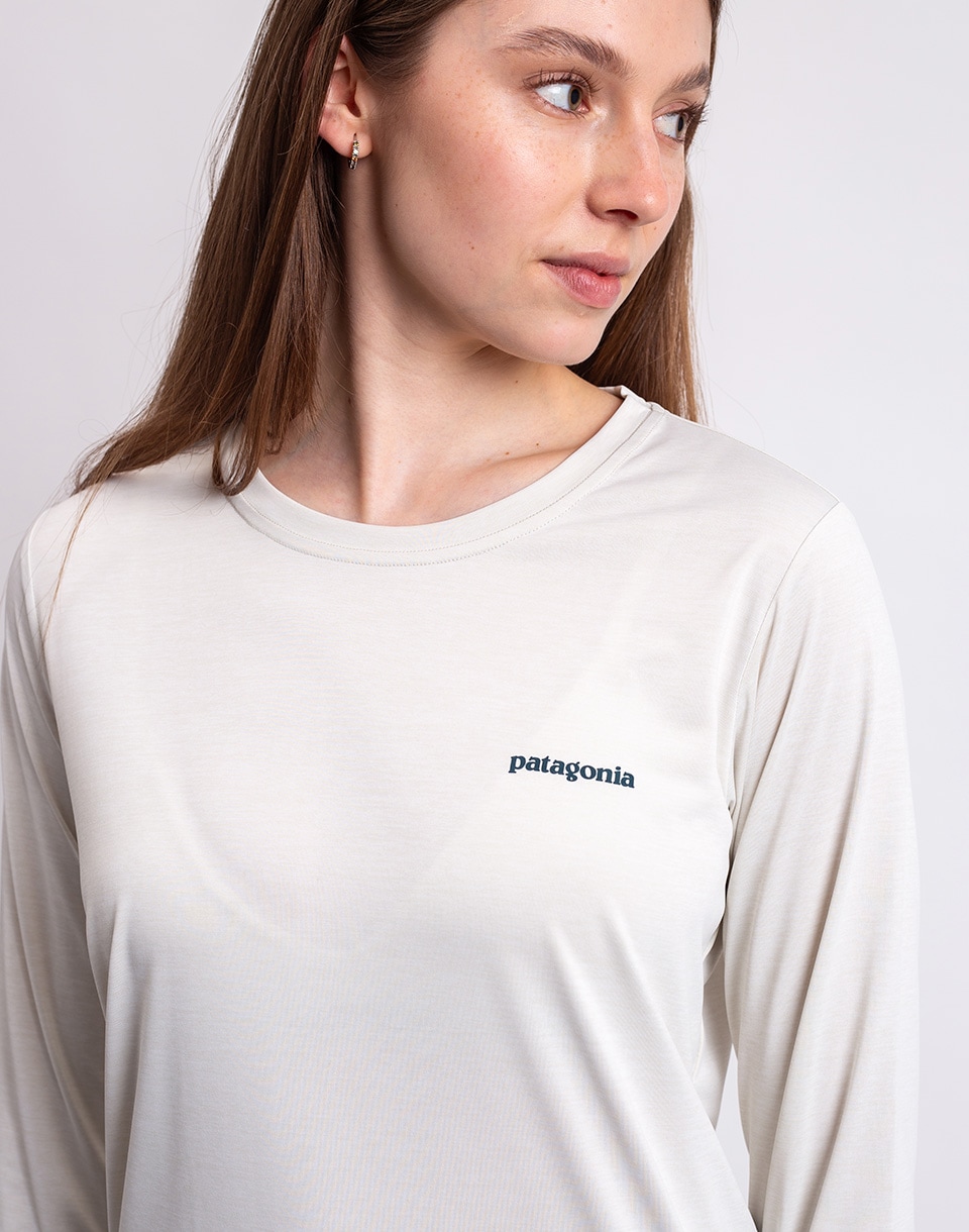 Patagonia W's L/S Capilene® Cool Daily Shirt - Boardshort Logo Dyno White S