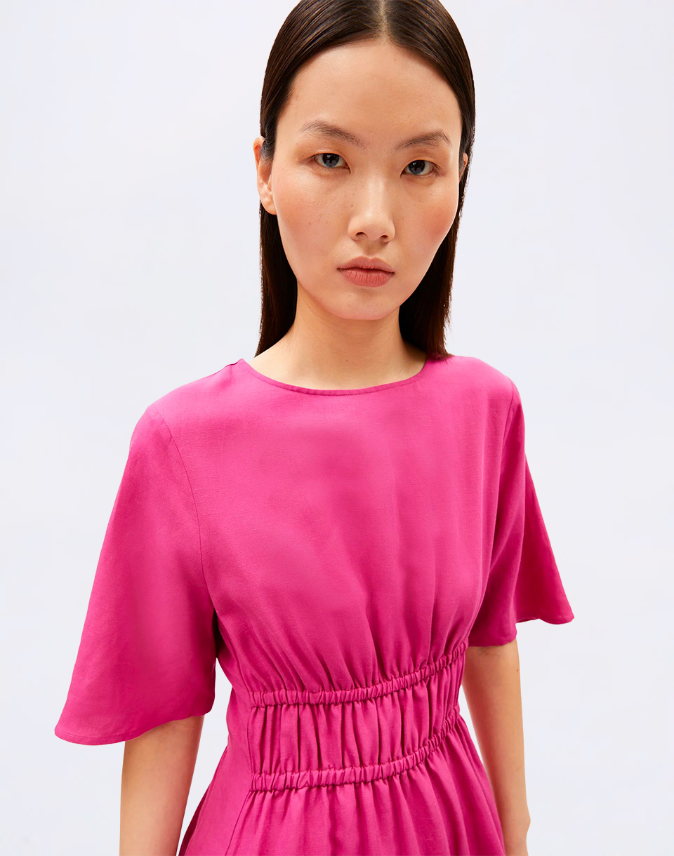 Armedangels Linen Blend Gathered Dress 3434 very berry L