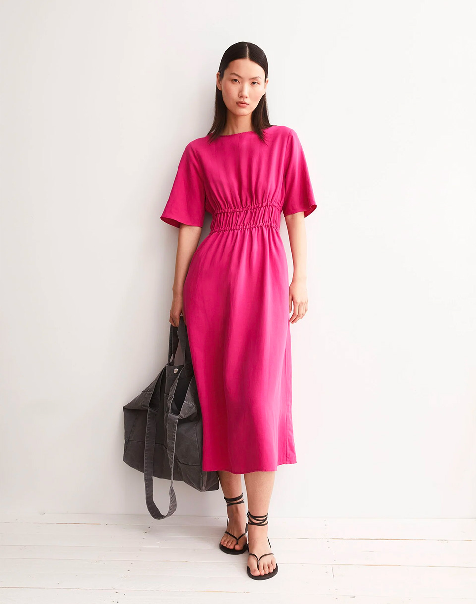 Armedangels Linen Blend Gathered Dress 3434 very berry L