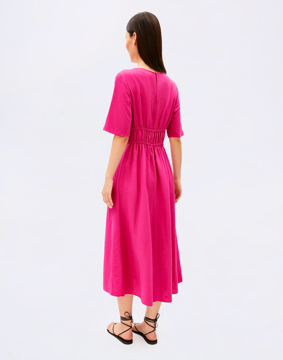 Armedangels Linen Blend Gathered Dress 3434 very berry L