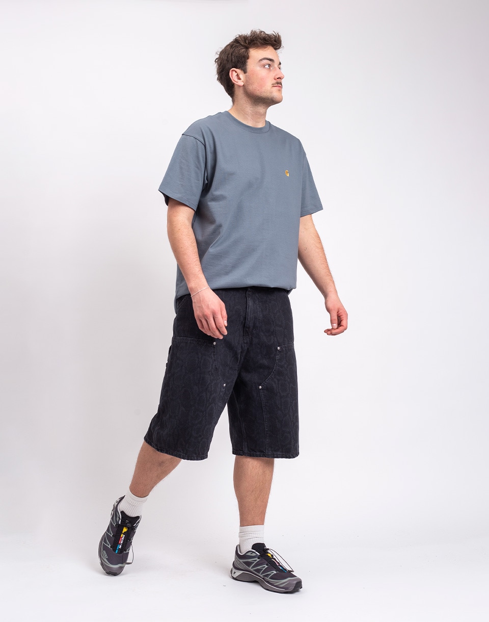 Carhartt WIP OG Double Knee Short Snake Camo, Black heavy stone wash S