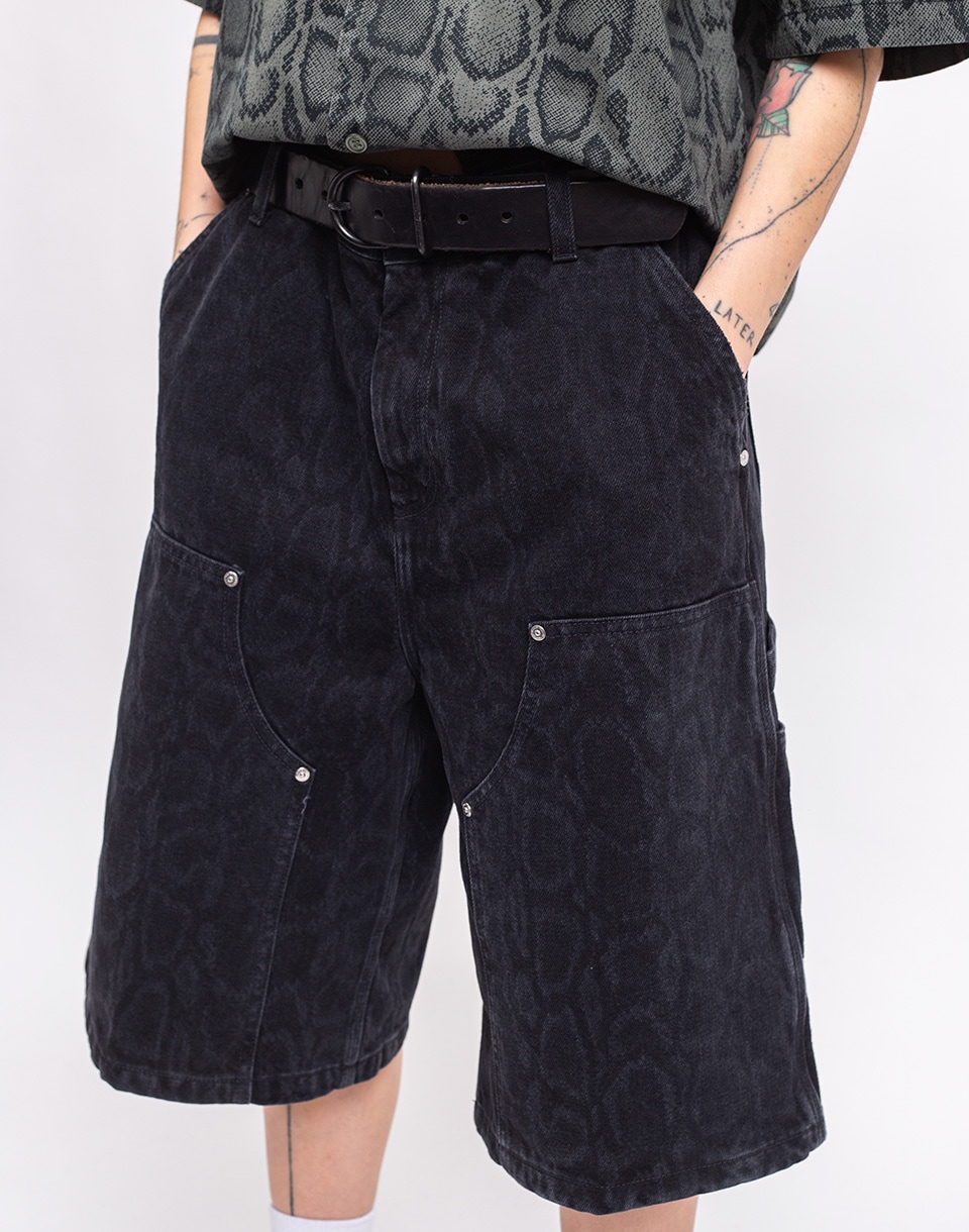 Carhartt WIP W' Snake Nixon Double Knee Short Snake Camo, Black heavy stone wash M