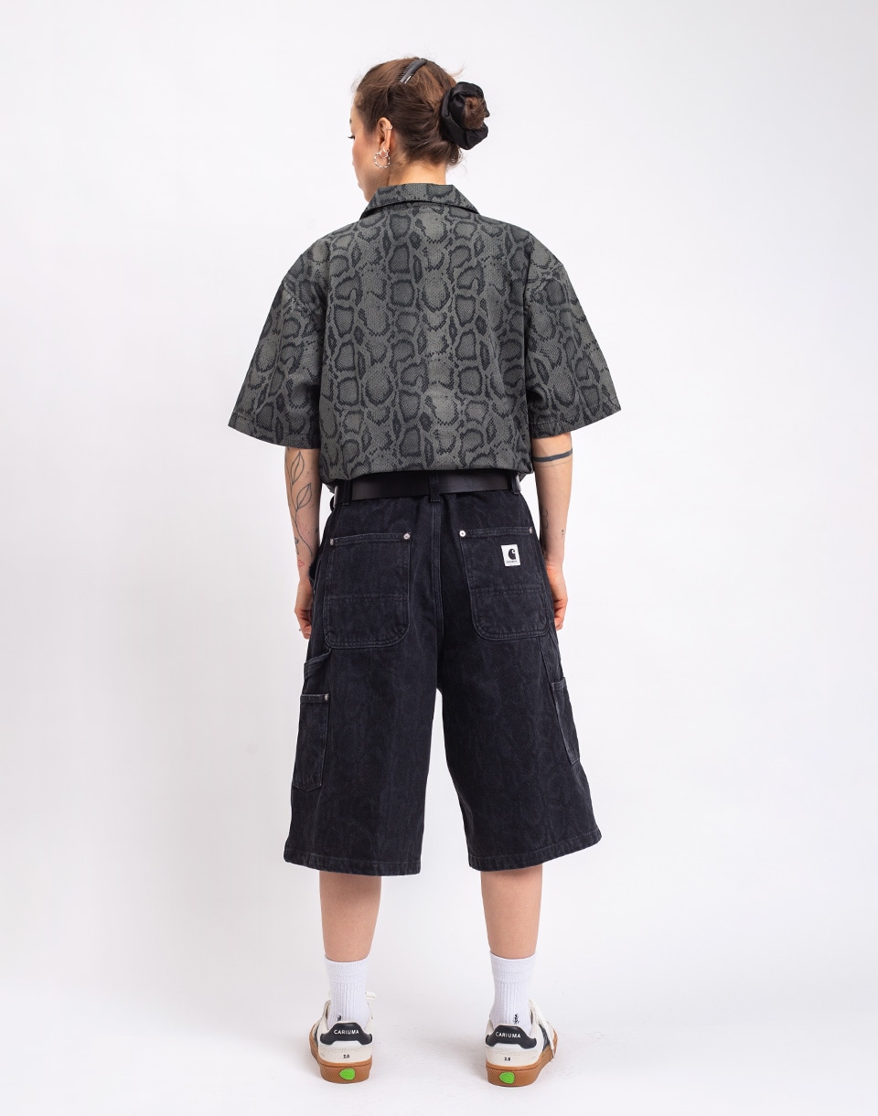 Carhartt WIP W' Snake Nixon Double Knee Short Snake Camo, Black heavy stone wash M