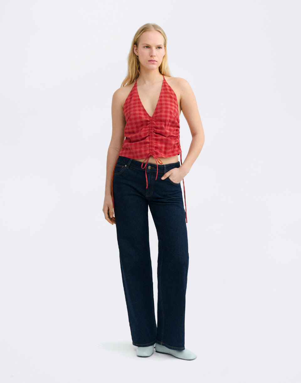 Thinking MU Red Hiba Seersucker Top RED S