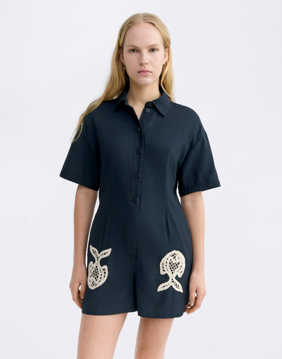 Thinking MU Navy Fish Patch Roberta Jumpsuit BLUE M