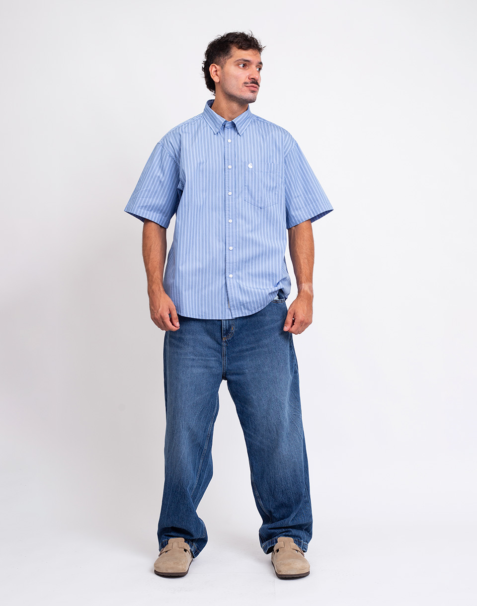 Carhartt WIP Brandon Pant Blue marble used wash S