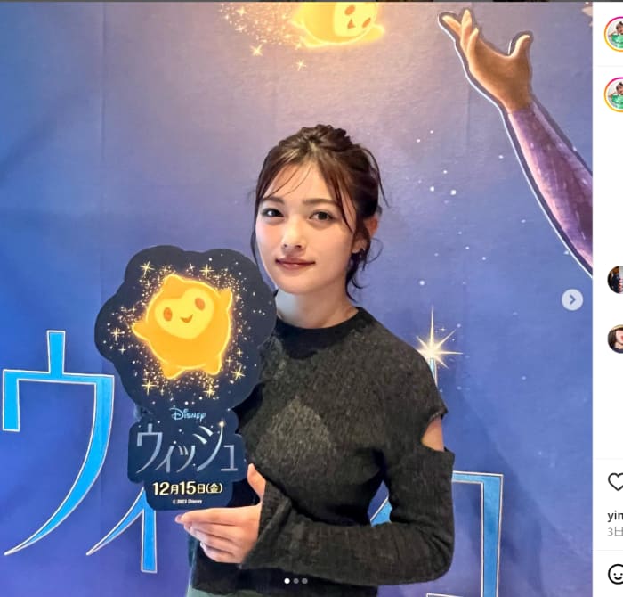 disneystudiojpとのタイアップ投稿。<願わないと叶わない。願いを持つことは、希望でもあり勇気もいると思います。>。投稿にある<希望><勇気>は畠中にむけられたのだろうか。(井上咲楽のインスタ:bling2sakuraより)