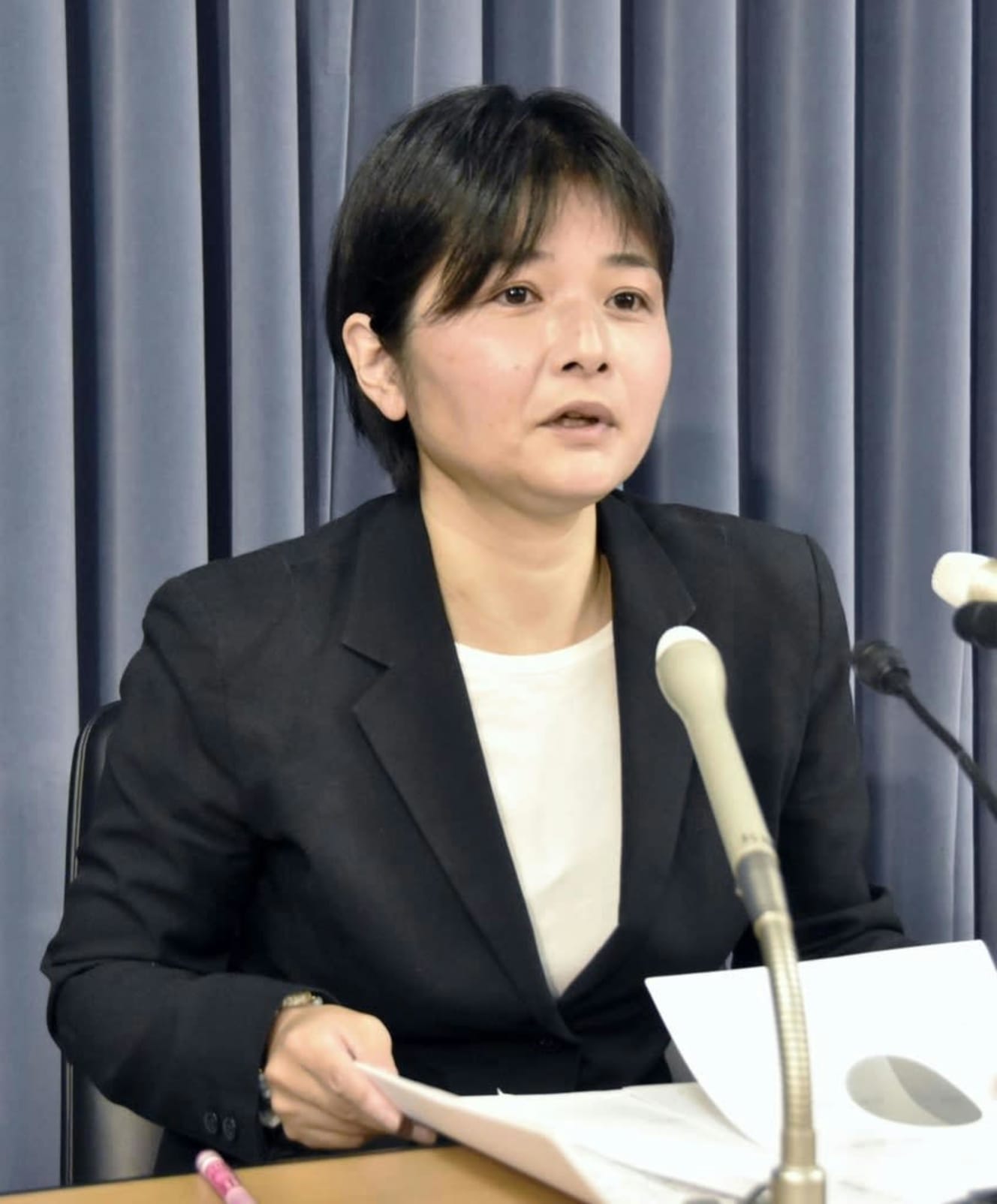 2020年12月10日に記者会見をした際の石田郁子さん　写真：共同通信