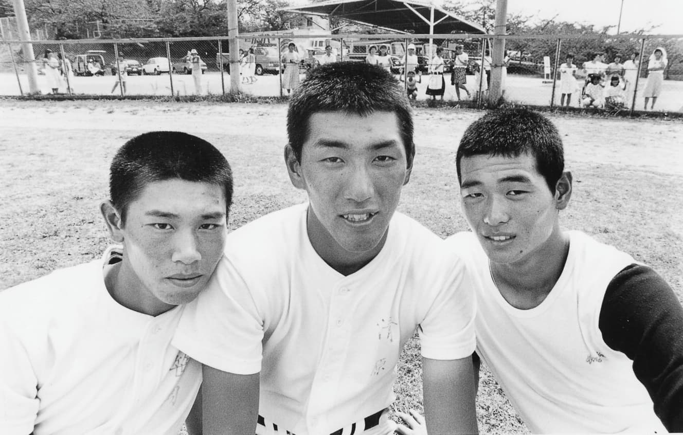右から桑田真澄、清原、中軸を任された笹岡伸好。PL学園の黄金時代を築いた3人だ