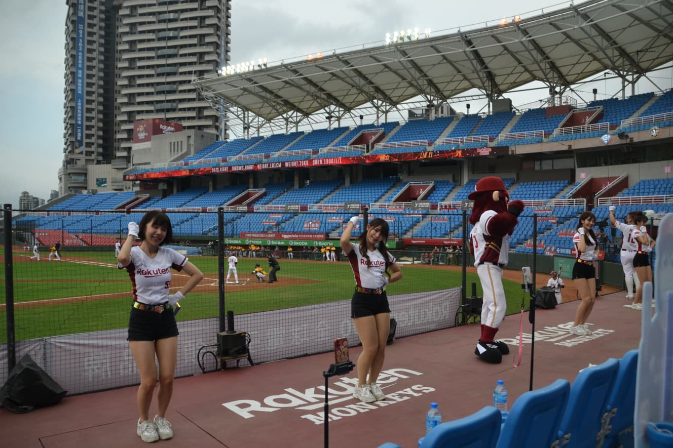 コロナ禍の無観客試合でパフォーマンスを披露する楽天ガールズ(撮影:共同通信社)