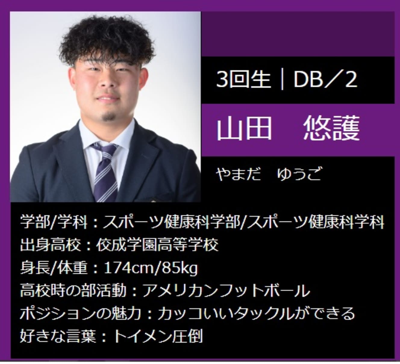 山田被告（同志社大アメフト部のホームページより。現在は削除）