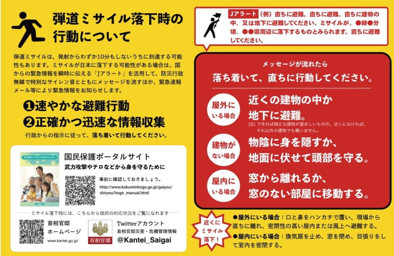 内閣官房国民保護ポータルサイトには「弾道ミサイル落下時の行動」について書かれているが、このサイトを目にしたことがある国民ははたしてどれだけいるか……