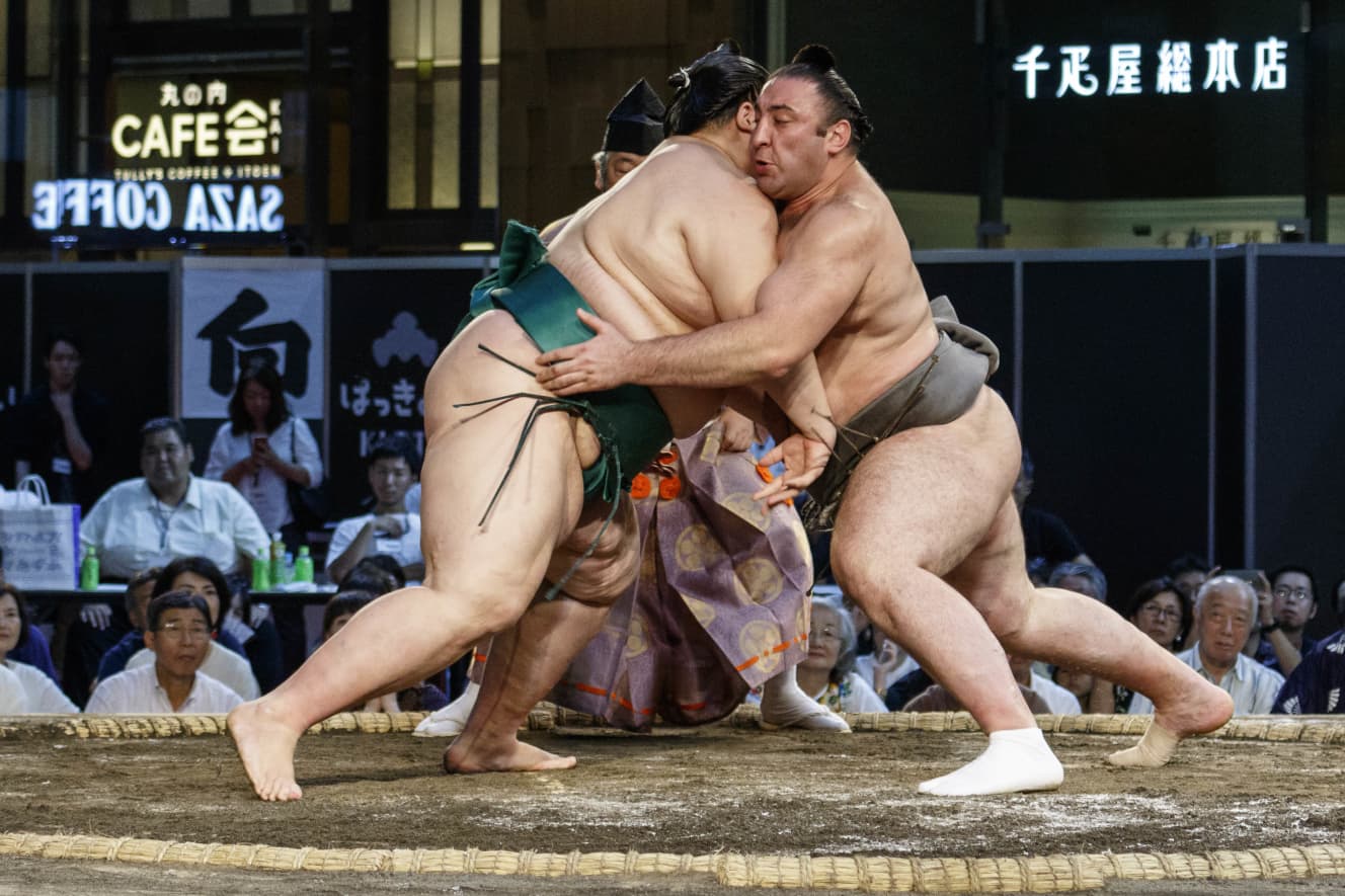 栃ノ心と対戦する逸ノ城。一時は横綱候補ともいわれたが……（画像：アフロ）