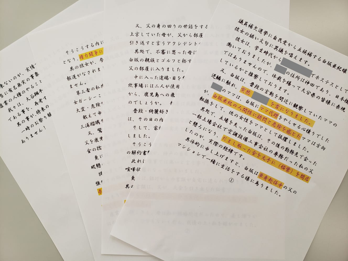 関係者にバラまかれた怪文書。〈今の内に、皆様で食い止める必要がある〉などといった言葉が並んでいる