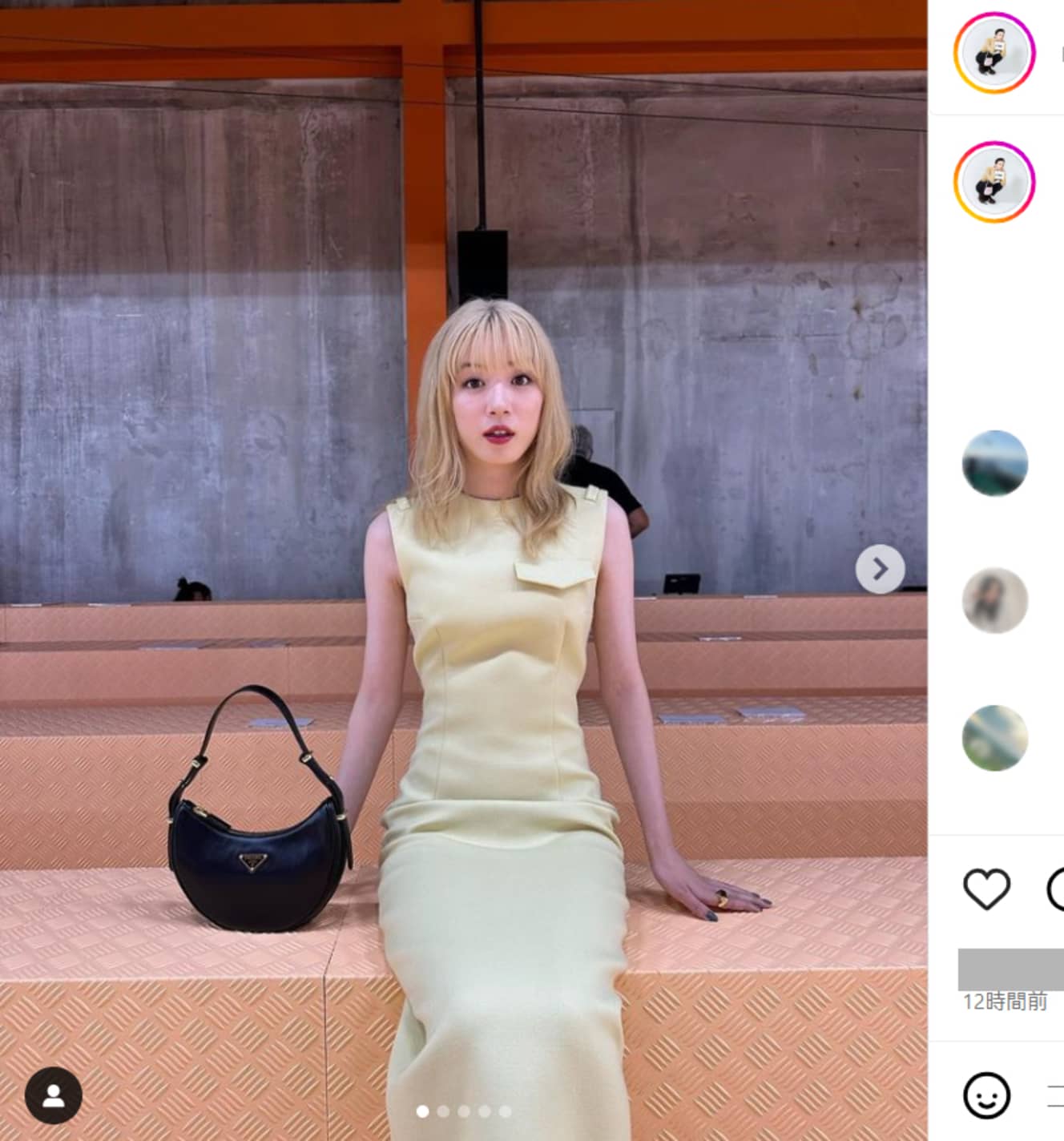 イエローのドレスを身にまとった永野。明るいブロンドヘアがまるでお人形さんのよう…！（本人のインスタグラム＠mei_nagano0924official_より）