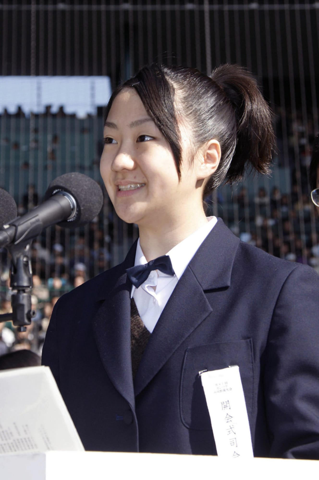 ’09年３月、選抜高等学校野球大会の開会式で司会を務める副島アナ（写真/共同）