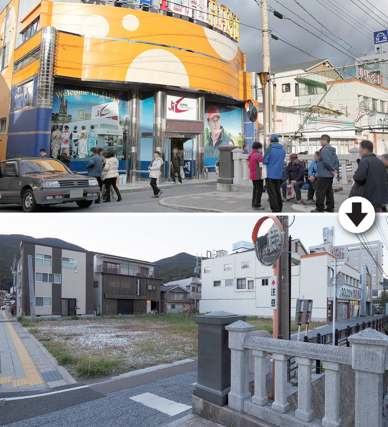 免税店として人気だったモール「ICHIRAKU」は、現在は更地となっていた。残っているのは、韓国資本のホテル・免税店がほとんどだった