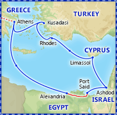 Athens & 7 Day Three Continents Cruise itinerary