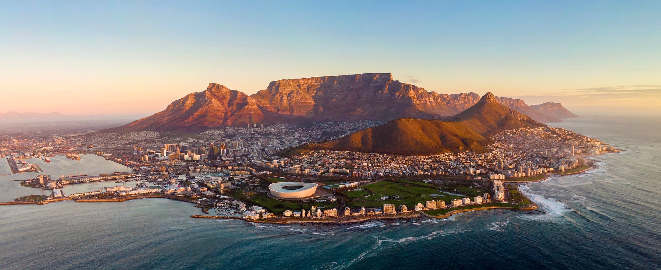 Aerial view of Cape Town at sunset