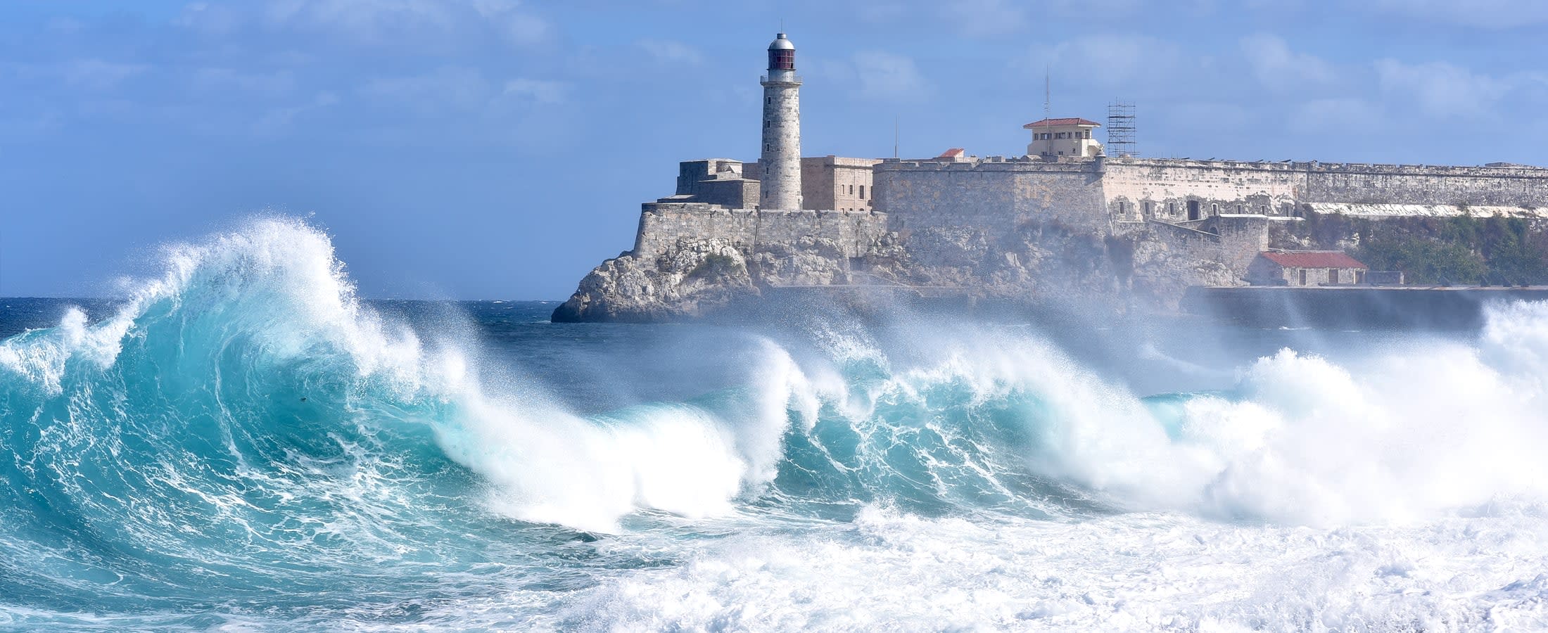 Waves breaking neat Morro Castle, Havana