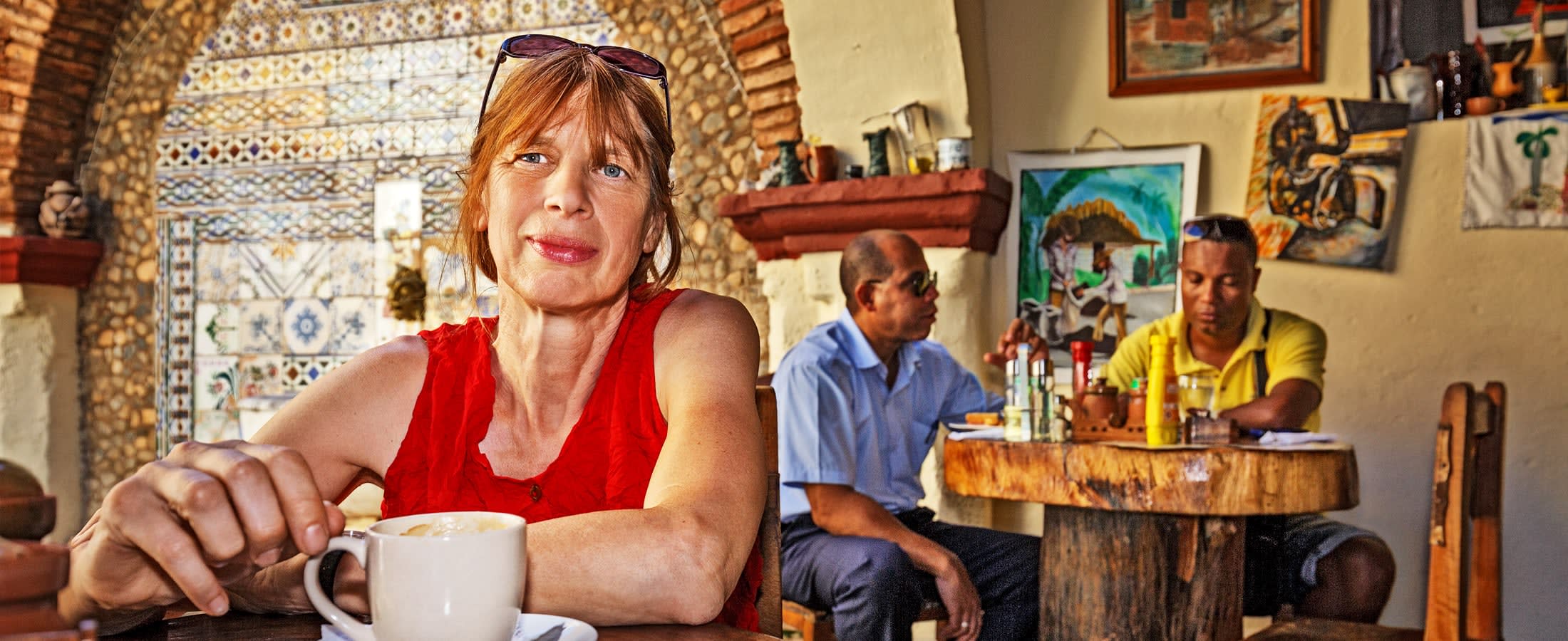 Drinking coffee in a paladar, Trinidad