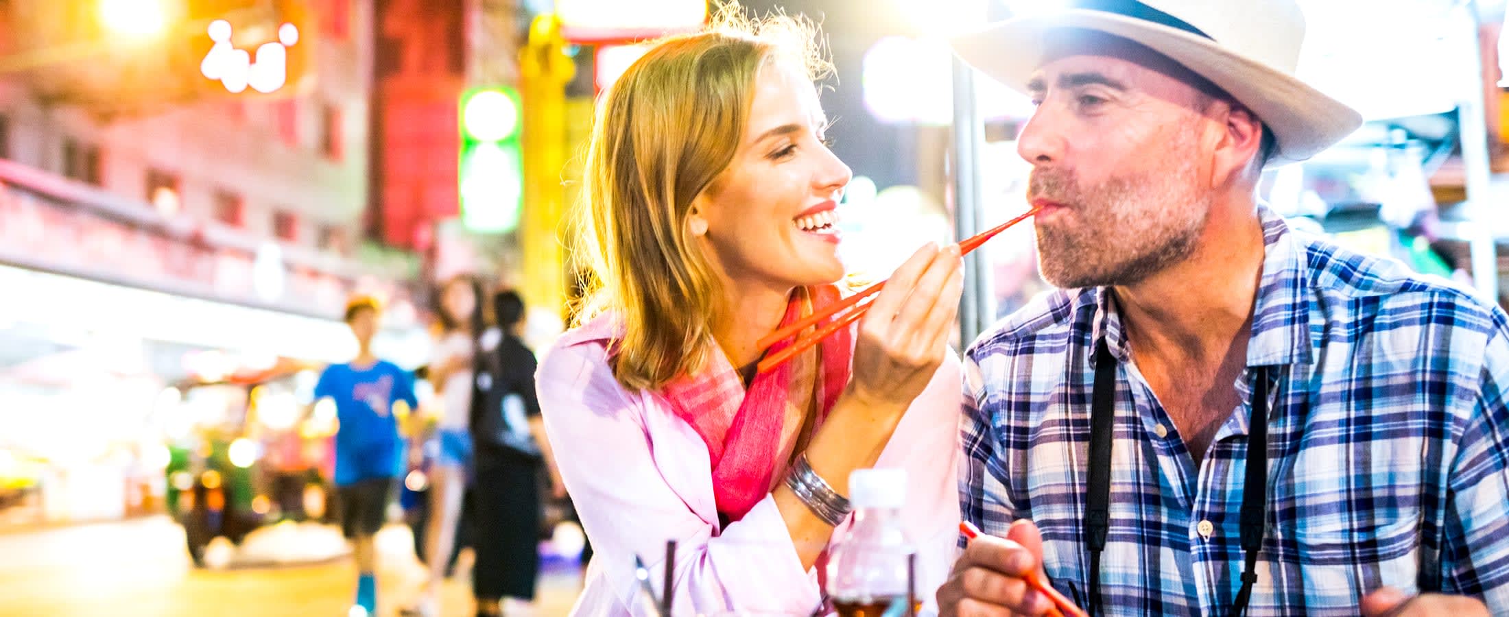 Couple enjoying a meal in Chinatown, Bangkok