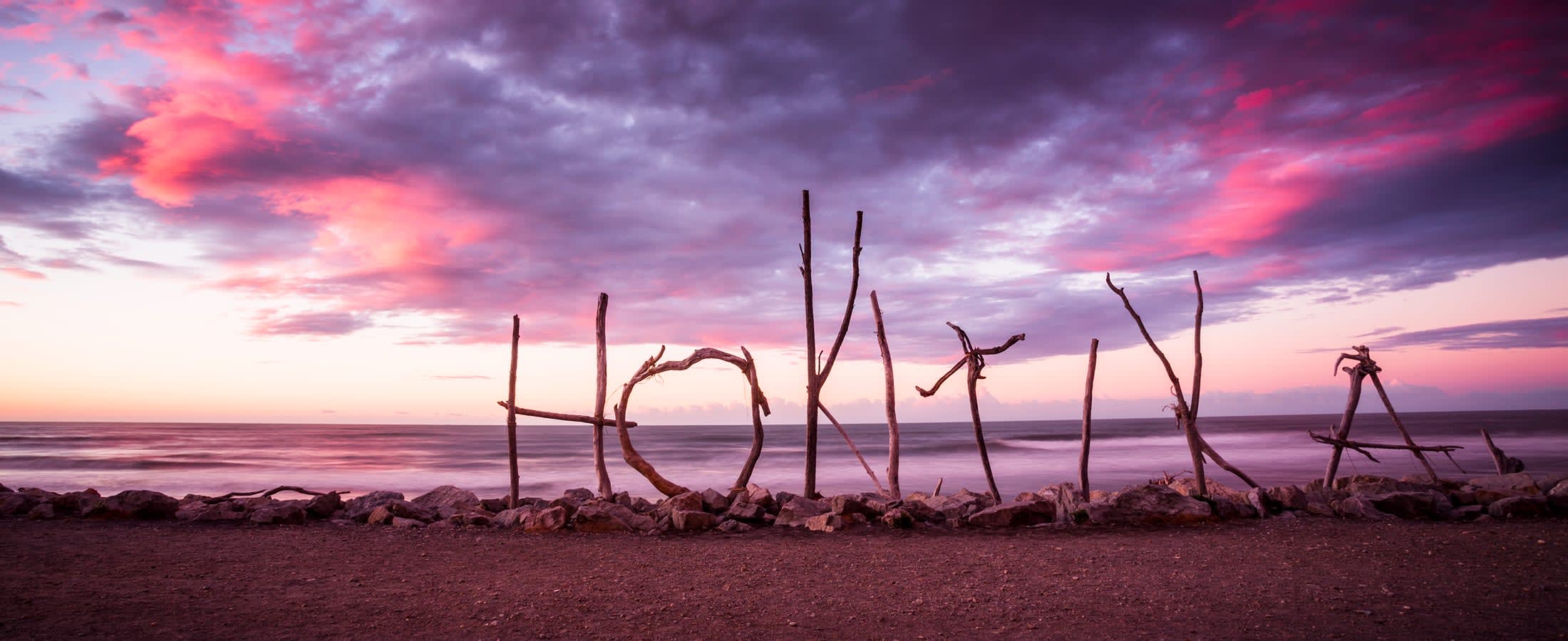 Hokitika driftwood sign