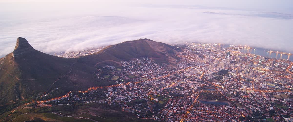 Aerial view of Cape Town at sunset