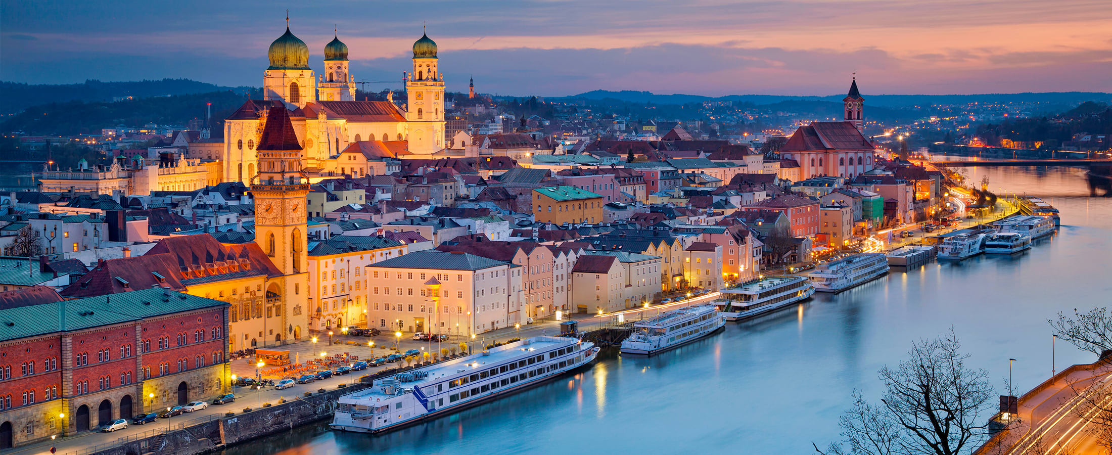 Panoramic view of Passau in the evening