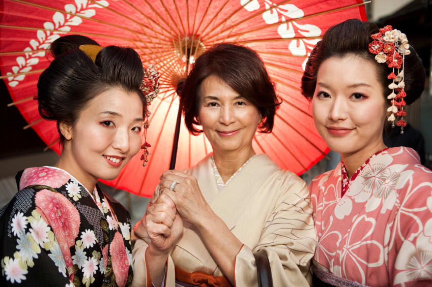 Women in traditional kimonos