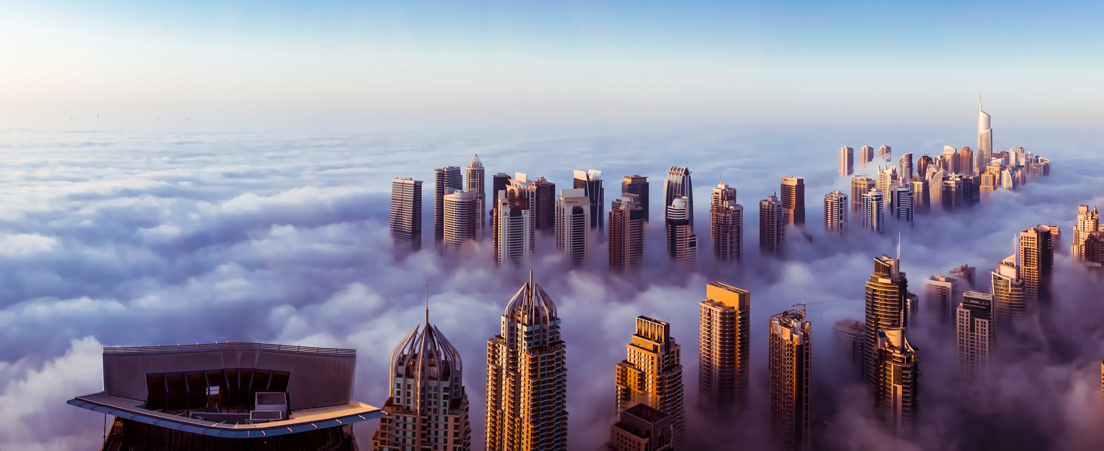 Dubai skyline covered by clouds