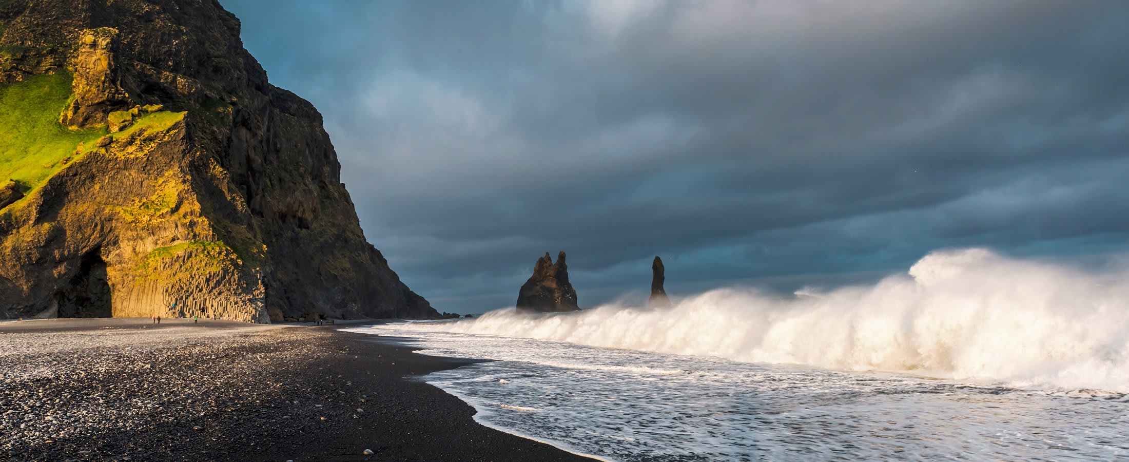 Waves crashing on the black sands of Reynisfjara