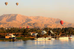 Hot air balloons over the  Nile River, Luxor 