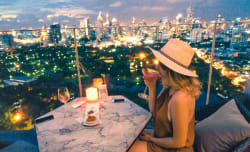 Enjoying a cocktail at the Sirocco Sky Bar, Lebua Hotel, Bangkok