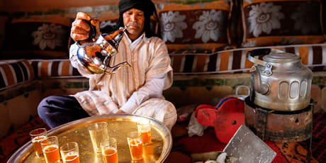 Pouring Maghrebi mint tea